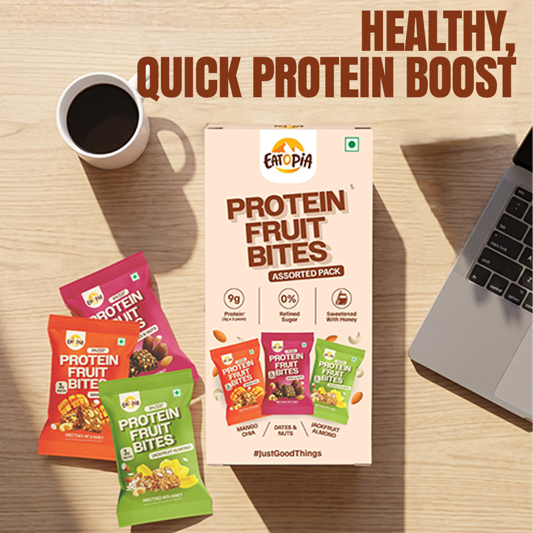 Assorted Pack of 3 Protein Fruit Bites - Dates & Nuts, Mango Chia & Jackfruit Almond (3 Units x 3 Packs)