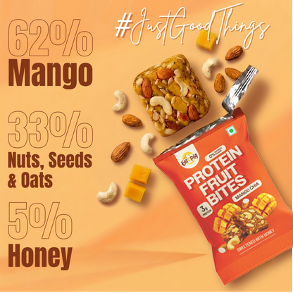 Assorted Pack of 3 Protein Fruit Bites - Dates & Nuts, Mango Chia & Jackfruit Almond (3 Units x 3 Packs)