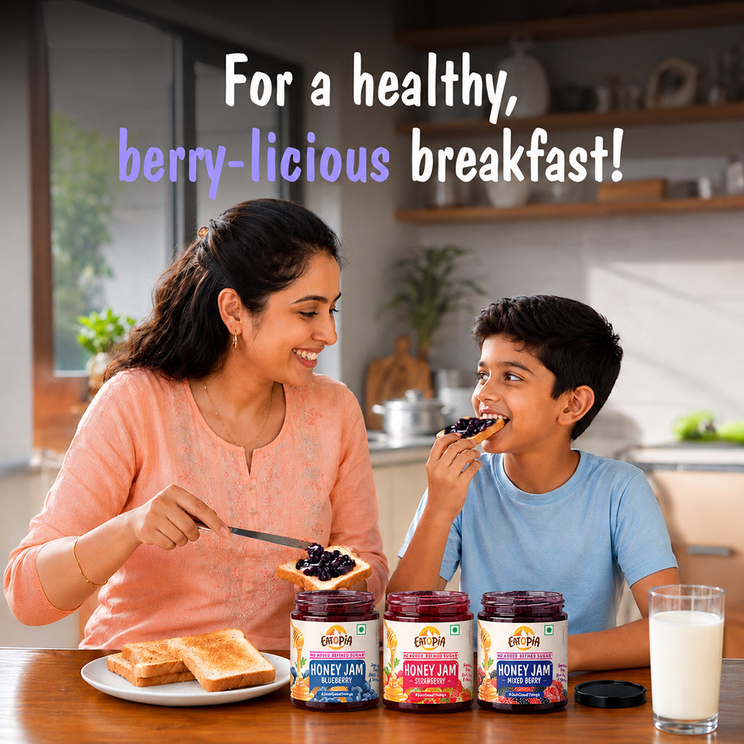 Assorted Pack of 3 | Blueberry Honey Jam + Mixed Berry Honey Jam + Strawberry Honey Jam (240g+240g+240g)| No refined sugar, No added preservatives