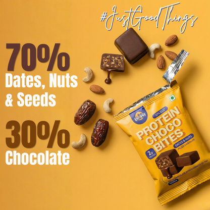 Protein Choco Bites | 10g Protein | Dates & Nuts Chocolate Protein Bar | Energy bar | 100g