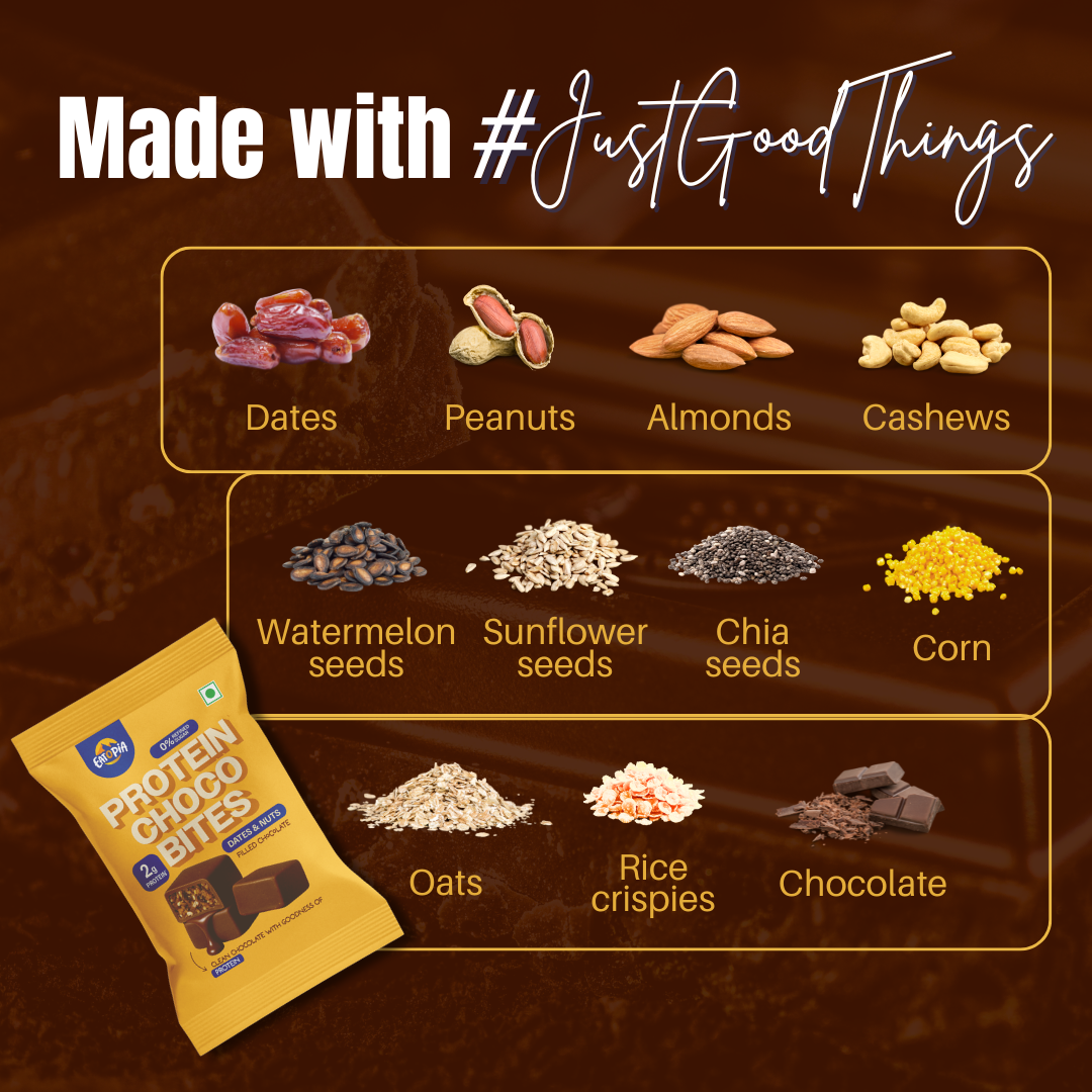 Protein Choco Bites | 10g Protein | Dates & Nuts Chocolate Protein Bar | Energy bar | 100g