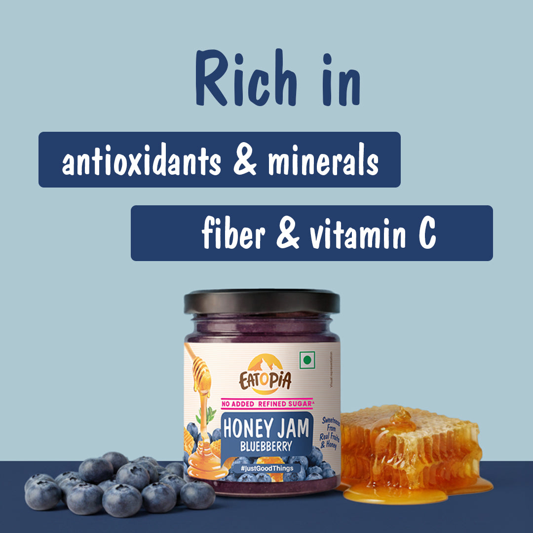 Blueberry Honey Jam | 70% Real Berries, 29% Honey | No refined sugar, No added preservatives