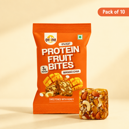 Protein Fruit Bites Mango Chia - Pack of 2 (2x5 bars) | Dry Fruits Protein Bars | Healthy Energy Snacks