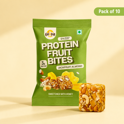 Protein Fruit Bites Jackfruit Almond - Pack of 2 (2x5 bars) | Dry Fruits Protein Bars | Healthy Energy Snacks