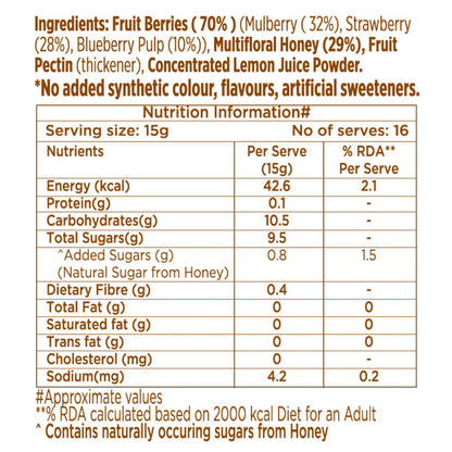 Real Fruit Honey Jam | No added preservatives, No Refined Sugar Mixberry , Mulberry ( COMBO )