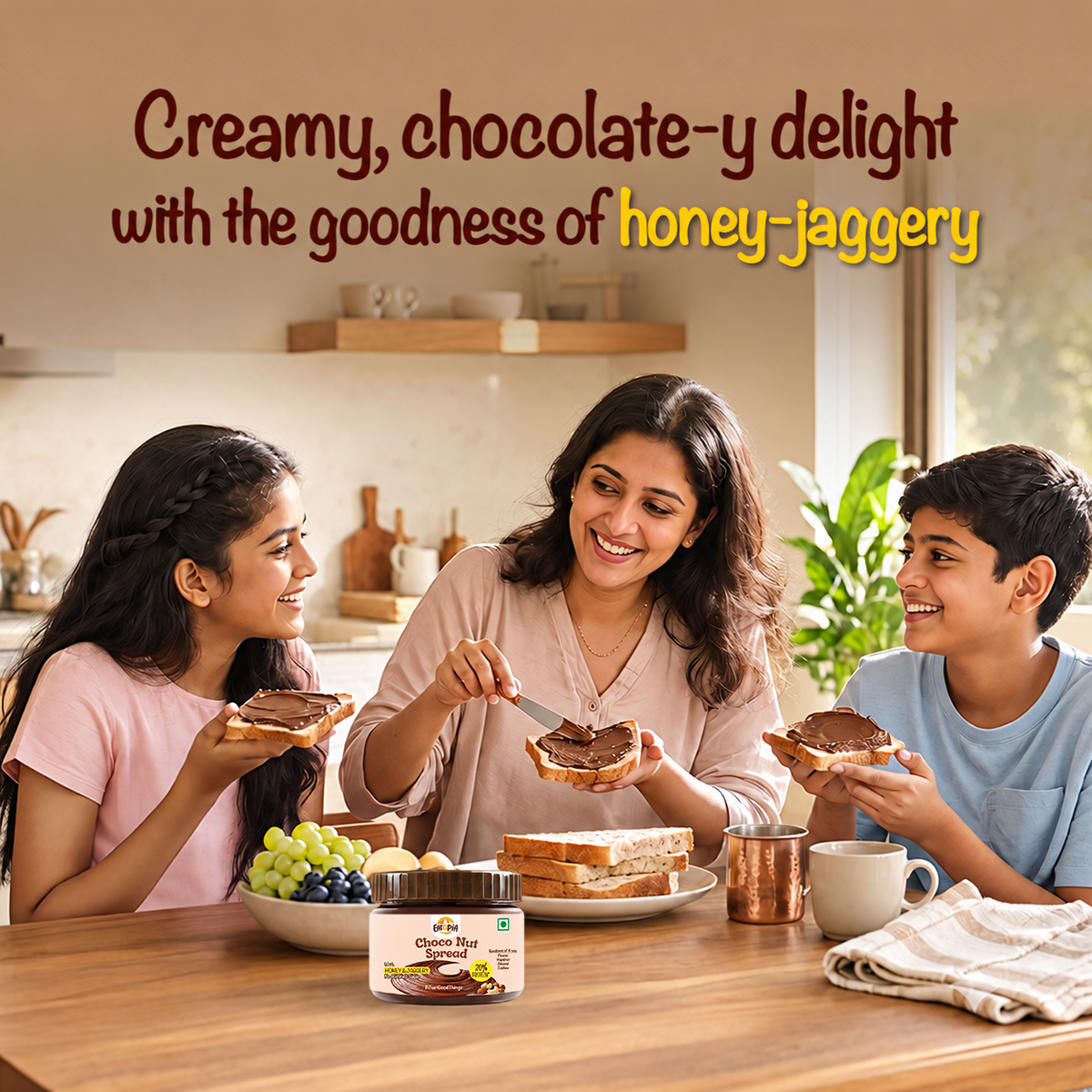 Eatopia Choco Nut Spread 180 g [Pack Of 2] | 20% Protein | No Refined Sugar | 56% Nuts, Sweetened with Honey & Jaggery