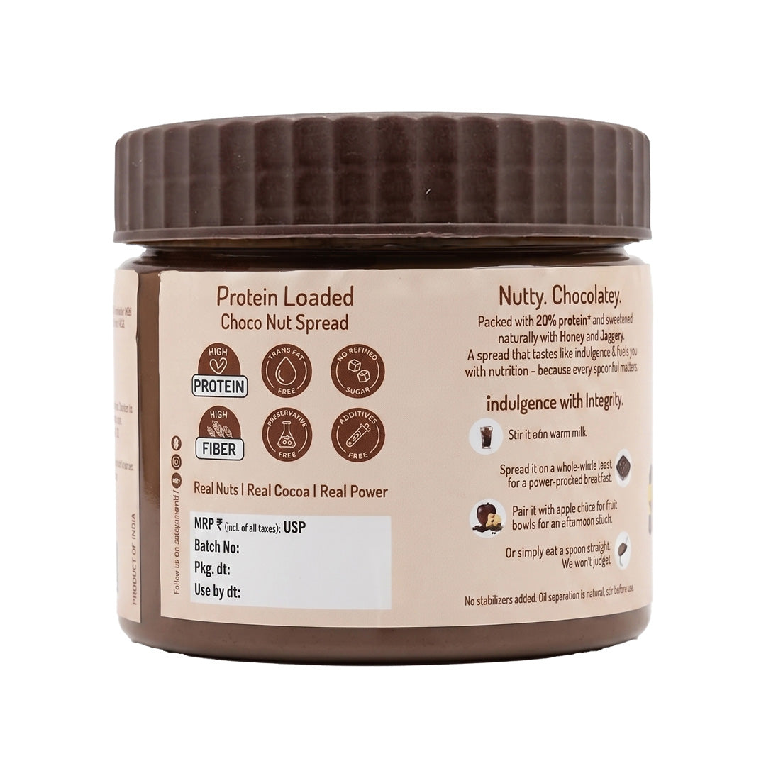 Jar of protein-loaded choco nut spread or choclate spread
